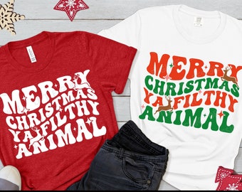 Merry Christmas Ya Filthy Animal SVG, Christmas Svg, Funny Christmas Quotes Shirt, Xmas Gift, Retro Christmas Tee, Svg Files For Cricut