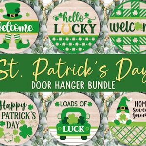 St Patrick Door Hanger Bundle, Welcome Sign SVG, St Patricks Svg, Shamrock, Clover Png, Glowforge, St Patty Door Decor, Svg Files for Cricut