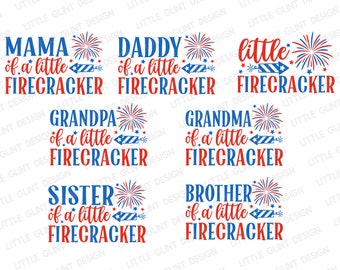 Little Firecracker Family bundle SVG, 4th of July Svg, Patriotic, Mom, Dad, Sister, Brother, American Family Shirt, Svg Files for Cricut