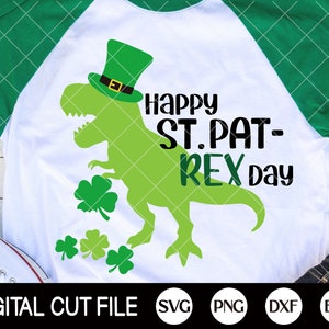 St Patrick's Day Svg, Shamrock Svg, Dinosaur Svg, Clover svg, St Patricks Shirts, Kids Shirts, Trex, Dxf, Svg Files For Cricut image 1