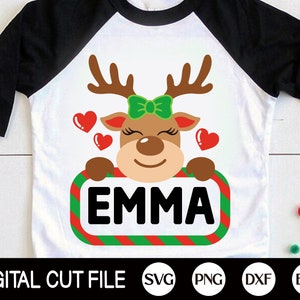 Rentier SVG, Weihnachten SVG, Weihnachten Monogramm, Rentier Mädchen SVG, Kinder Weihnachten SVG, Weihnachten Mädchen Shirt, SVG-Dateien für Cricut