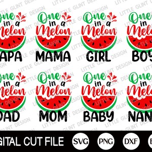 One in a Melon Family Svg Bundle, Summer Svg, Watermelon Svg, Beach Cut Files, Vacation Mode Svg, Summer Shirt Design, Svg Files For Cricut