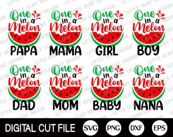 Uno en un paquete Svg de la familia melón, svg de verano, svg de sandía, archivos de corte de playa, svg modo vacaciones, diseño de camisa de verano, archivos Svg para Cricut