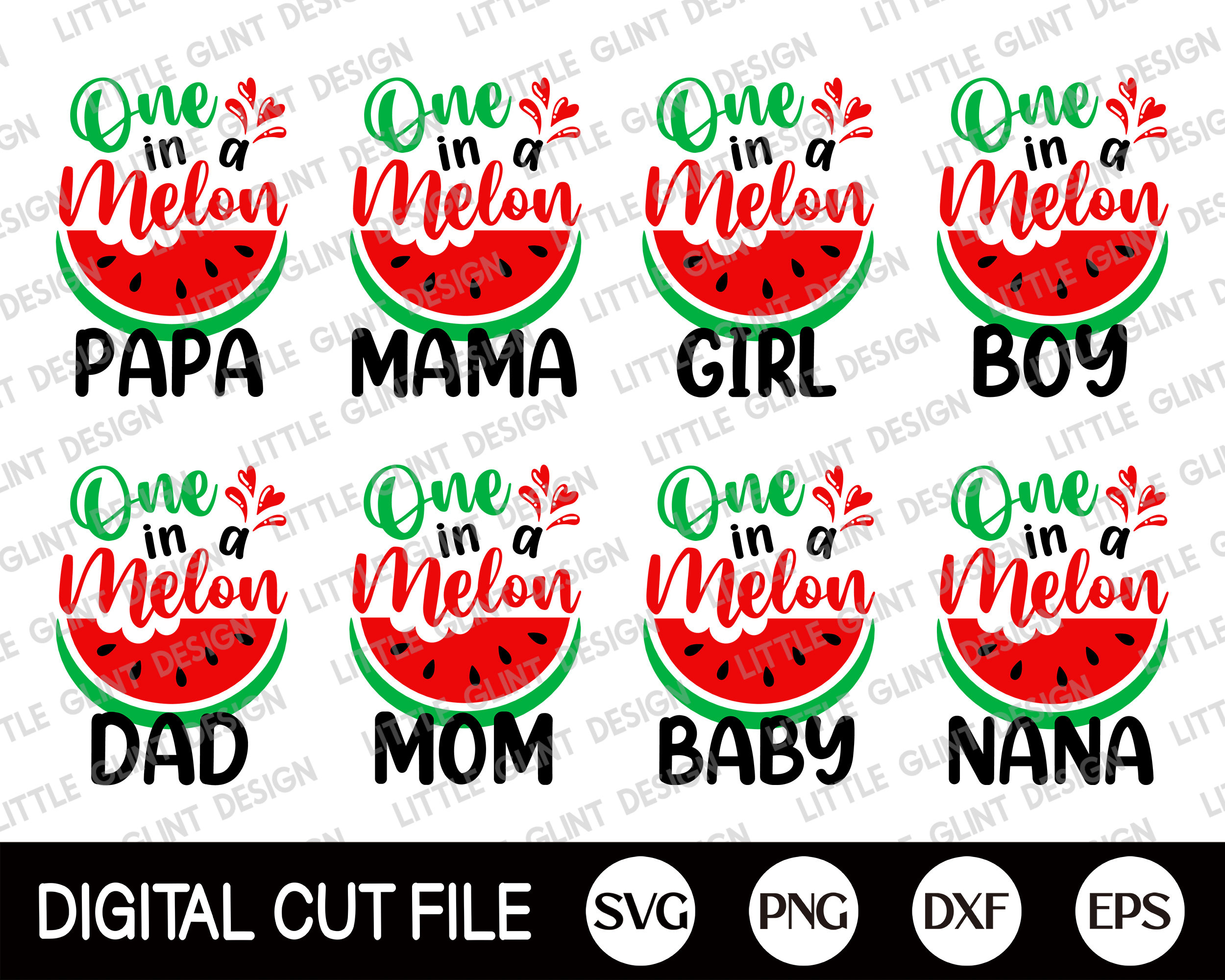 One in a Melon Family Svg Bundle, Summer Svg, Watermelon Svg, Beach Cut ...