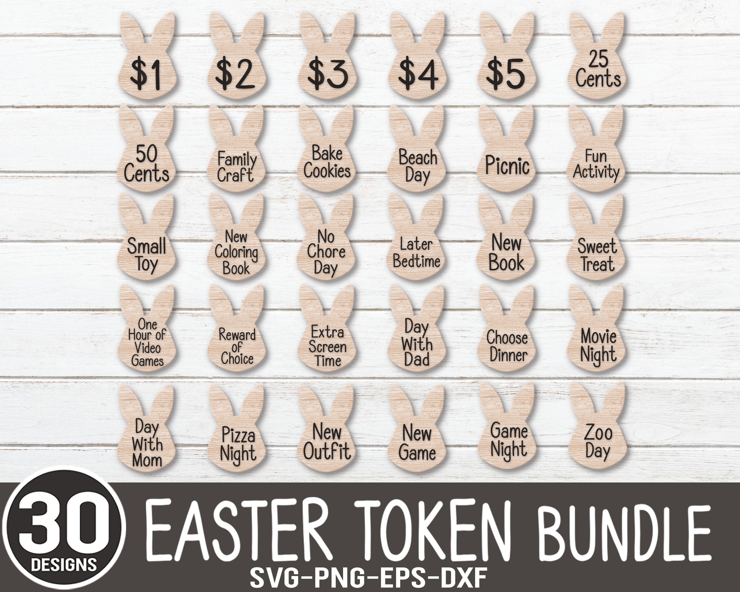 30 Easter Bunny Token SVG Easter Laser Files Bundle Easter Etsy Canada