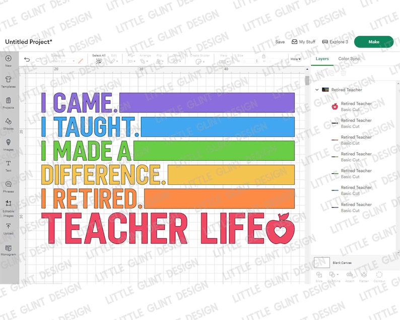 Puede incluir: Dise&ntilde;o gr&aacute;fico colorido para profesores, con el texto "I CAME. I TAUGHT. I MADE A DIFFERENCE. I RETIRED. TEACHER LIFE" en varios colores. Se incluye un gr&aacute;fico de manzana.