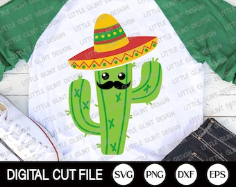 Cinco de Mayo Svg, Cactus Svg, Mustache Svg, Mexican Svg, Cinco de Mayo Png, Cactus Clip art, Kids Shirt, Dxf, Svg Files For Cricut
