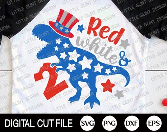 4th of July Dinosaur Svg, Red White and Two Svg, T-Rex Svg, Memorial day, American Birthday Shirt, American Flag, Svg Files For Cricut