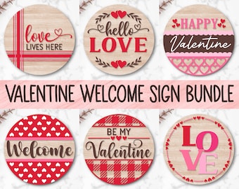 Valentine Welcome Sign Bundle, Door Hanger SVG, Valentines Day Svg, Hearts, Love Png, Glowforge, Valentine Door Decor, Svg Files for Cricut