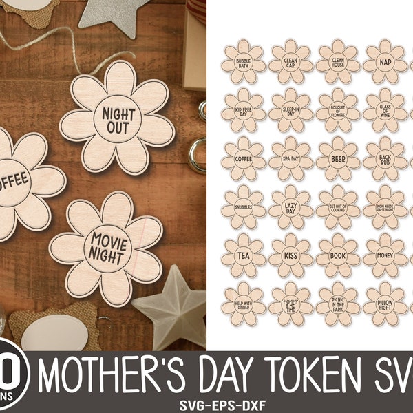 30 Mother's Day Flower Token SVG, Token Laser Cut File, Mothers Day Svg, Mama Needs A Jar, Gift For Mother, SVG, Glowforge file