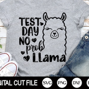 Dia de teste sem problema lhama Svg, camisa do professor, dia de teste Svg, lhama Svg, provérbios de exames escolares, mulher Svg, clipart de alpaca, arquivos Svg para Cricut