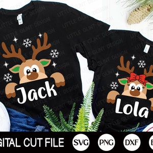 Weihnachtsjunge und -mädchen Monogramm SVG, Rentier SVG, Weihnachts-Svg, Bruder, Schwester Svg, Kinder Weihnachten Shirt, SVG-Dateien für Cricut