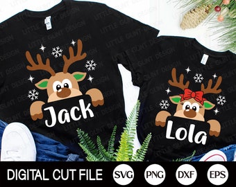 Noël garçon et fille monogramme SVG, renne SVG, Noël SVG, frère, sœur SVG, chemise de Noël pour enfants, fichiers SVG pour Cricut