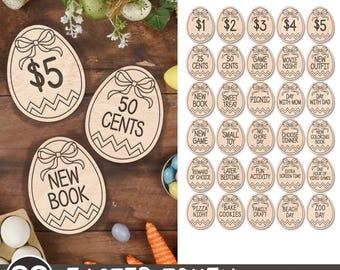 Fichas de huevos de Pascua SVG, juego de 30 fichas de Pascua de recompensa Svg, relleno de canasta de Pascua para niños, premio de búsqueda de huevos Svg