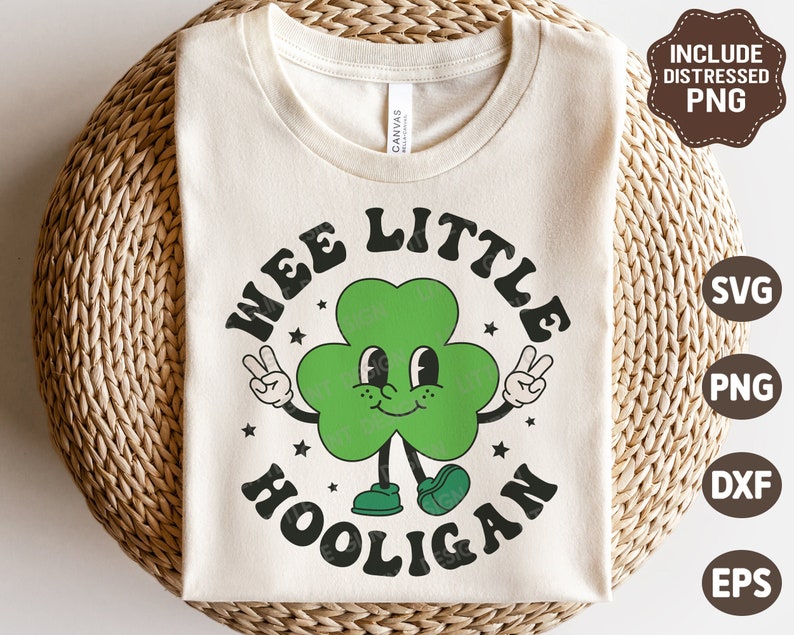 Wee Little Hooligan SVG, St Patrick Day SVG, Shamrock Svg, Retro Clover Png, Kids Saint Patricks Shirt, Svg Files For Cricut image 1