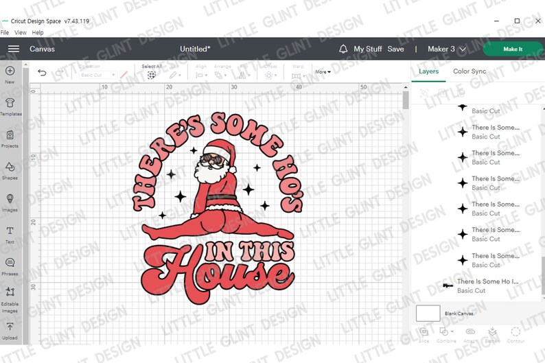 May include: A red and white Christmas-themed design with a Santa Claus figure in a split pose with the text "There's Some Ho's In This House".