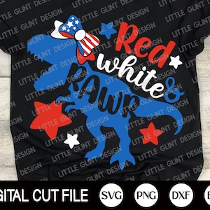 4th of July Svg, Red White and Rawr Svg, Dinosaur Svg, America Svg, Independence day, Memorial day, Kids Shirt Design, Svg Files For Cricut