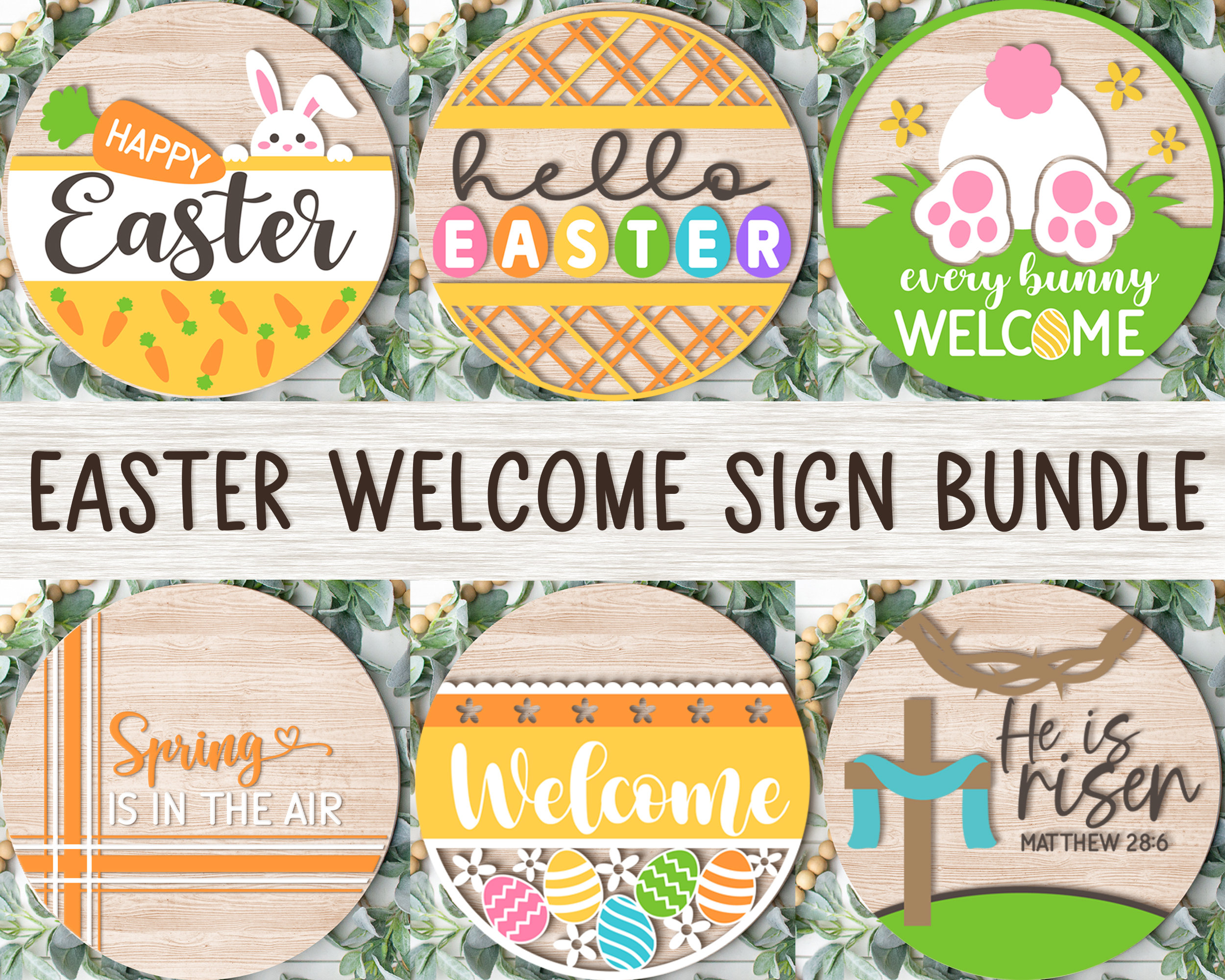 Easter Sign Bundle Round Door Hanger SVG Easter Sign Etsy