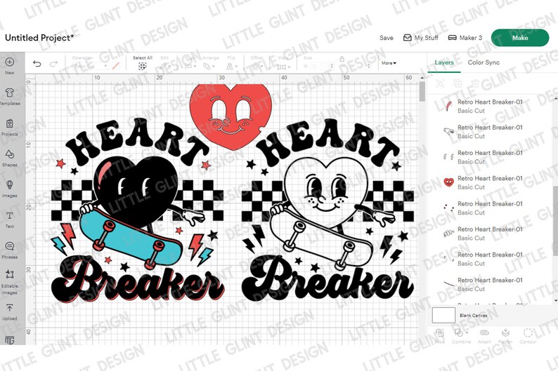 K&ouml;nnte beinhalten: Zwei Schwarzwei&szlig;illustrationen eines herzf&ouml;rmigen Charakters, der auf einem Skateboard f&auml;hrt. Der Text "HEART BREAKER" befindet sich &uuml;ber jedem Charakter. Ein Herz ist rot und das andere ist schwarz.