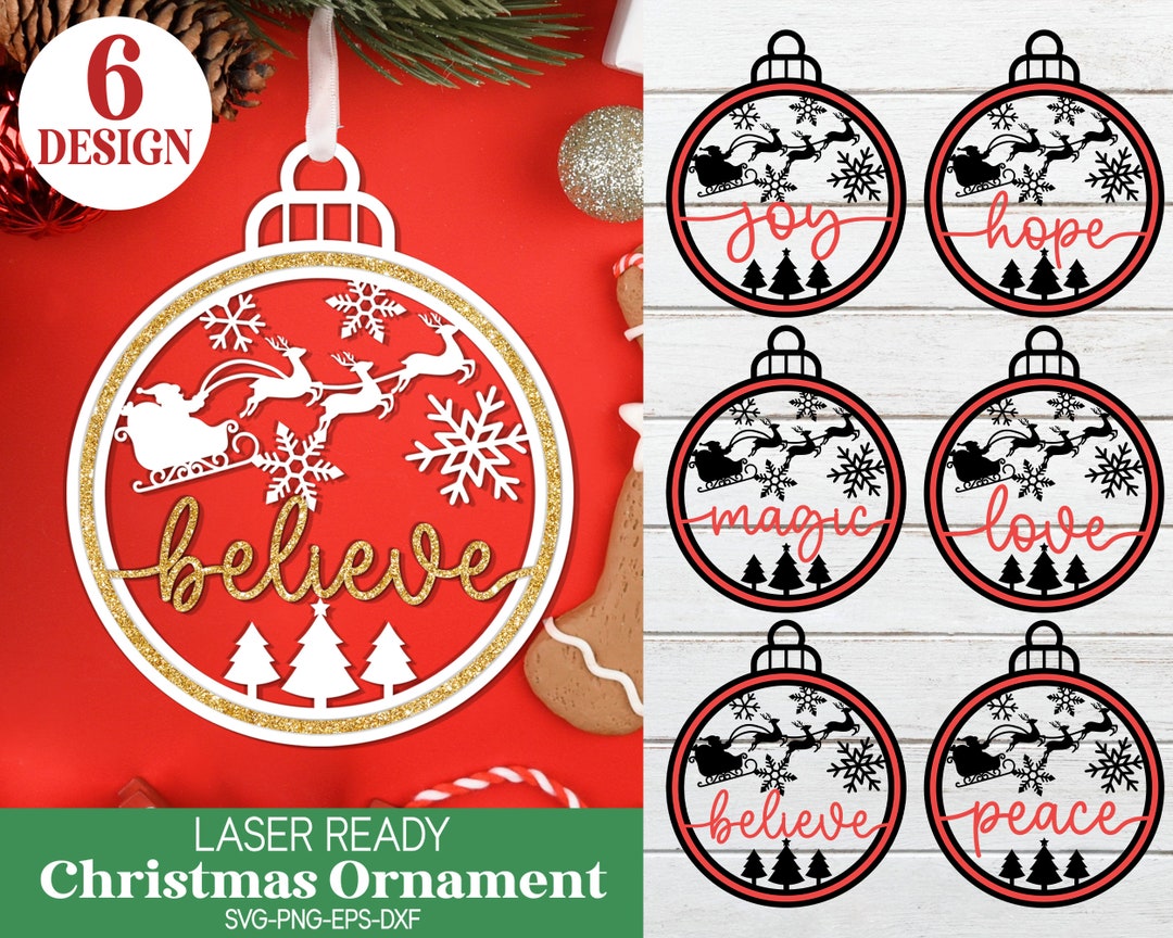Christmas Ornaments SVG Bundle, Round Christmas Ornament Svg, Believe