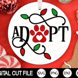 Pet Christmas Ornament SVG, Dog Christmas Monogram, Adopt, Cat Ornaments Cut file, Pet Memorial, Christmas Light Svg, Svg Files for Cricut