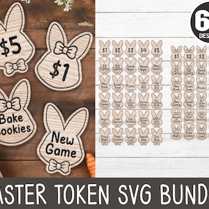 60 Einlösbare Ostern SVG, Kinder Oster Laser Dateien, Ostern Münze SVG, Osterei Preise, Ostern Münze, Kinder Laser, Glowforge Datei