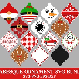 Arabesque Christmas 2024 Ornament SVG Bundle, Christmas Ornament, Santa, Reindeer, Arabesque Xmas Ornament, Svg Files for Cricut