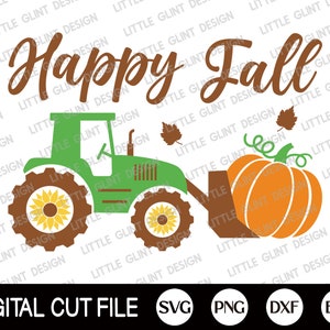 Pumpkin Tractor Svg, Happy Fall Svg, Pumpkin Svg, Autumn Cut file, Thanksgiving Svg, Farmhouse, Fall Shirt, Png, Svg Files For Cricut