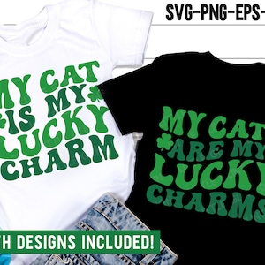 Mon chat est mon porte-bonheur Svg, drôle de St Patricks Day SVG, Shamrock Png, Svg trèfle, chemise maman rétro St Patricks Cat, fichiers Svg pour Cricut