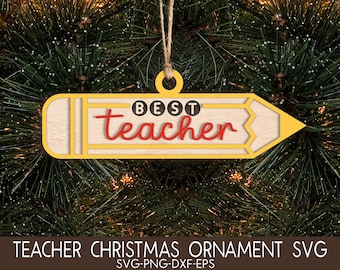 Adornos navideños para profesores (SVG), Navidad 2025 (SVG), Enseñar, Inspirar, Adorno láser para profesores (SVG), Archivo de corte láser Glowforge