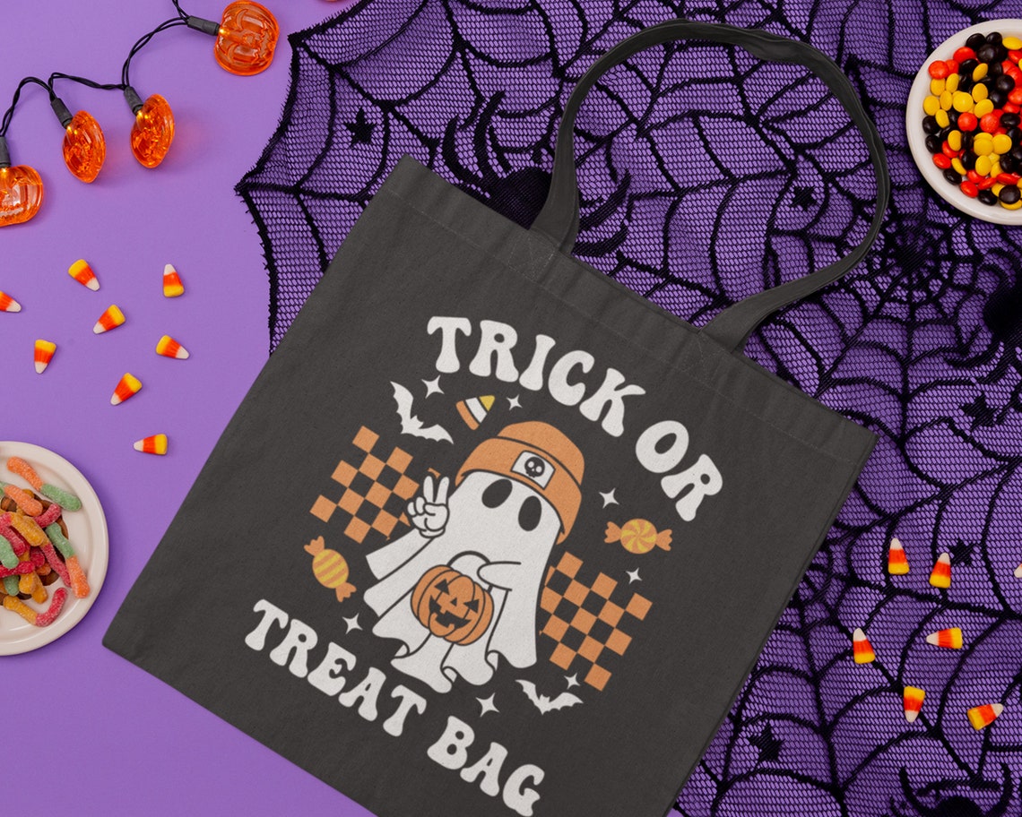 Trick or Treat Bag SVG, Kids Halloween Svg, Retro Ghost Png, Bag of ...