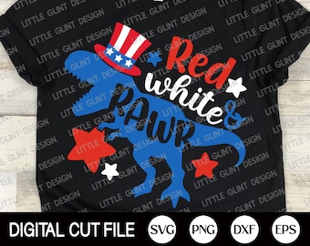 4th of July Boy Shirt Svg, Red White and Rawr Svg, Dinosaur Svg, Independence day, Memorial day, American Boy Shirt, Svg Files For Cricut