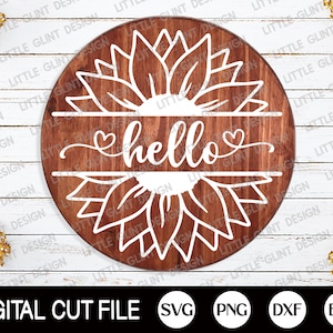 Olá girassol SVG, monograma de girassol, sinal de boas-vindas de outono, arquivo de corte de outono, Svg de Ação de Graças, sinal de varanda de fazenda, arquivos Svg para Cricut
