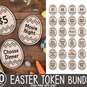 30 einlösbare Ostertoken SVG, Kinder Ostern Laserdateien, Ostermünze SVG, Ostereipreise, Ostermünze, Kinderlaser, Glowforge-Datei
