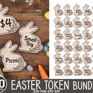 30 Jeton de Pâques échangeable SVG, Fichiers laser de Pâques pour enfants, Jeton de lapin de fleur, Pièce de Pâques SVG, Prix d’oeuf de Pâques, Fichier Glowforge