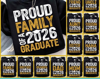 Proud Graduate Family 2026 PNG Bundle, Preppy Senior Family Png, Graduation Png Bundle, Proud Senior Png, Class of 2026 Png