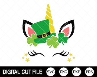 St Patricks Day Svg, Unicorn Svg, Lucky Svg, Shamrock Svg, Clover Png, Kids Shirt Design, Svg Files For Cricut, Silhouette