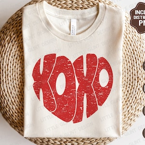 XOXO Hart Valentine SVG, Valentine Vibes SVG, Distressed Heart Png, Retro Valentine cadeau, Valentines Day Shirts, Png, Svg Files voor Cricut