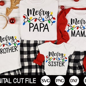 Familie Weihnachten Lichter SVG, Merry Mama Svg, Kinder Weihnachtsgeschenk, Bruder, Schwester, Familie Weihnachtsmann Crew, Weihnachtsshirt, Svg Dateien für Cricut