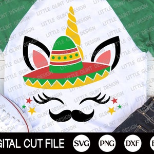 Cinco de Mayo Svg, Einhorn Svg, Schnurrbart Svg, mexikanische Svg, Cinco de Mayo Png, Kaktus mit Einhorn, Kinder Shirt, Dxf, Svg Dateien für Cricut