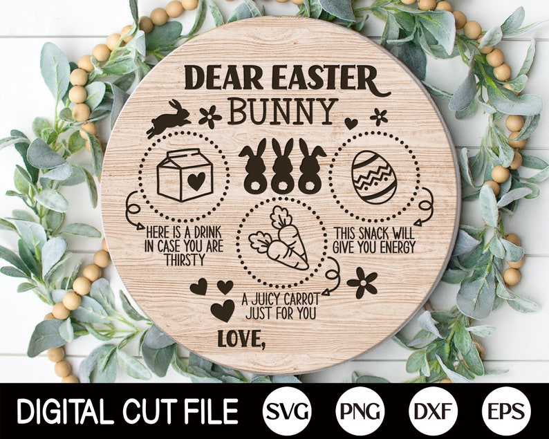 Easter Bunny Tray Svg, Easter Svg, Dear Easter Cookie Tray Svg, Carrot Plate Svg, Bunny Plate Dxf, Svg Files For Cricut, Silhouette image 1