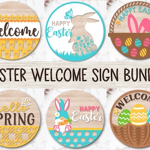 Ostern Willkommensschild Bundle, Frühling Türaufhänger SVG, Osterschild Svg, Bauernhaus Frühling Tür Dekor, Glowforge, Png, Dxf, Svg Dateien für Cricut