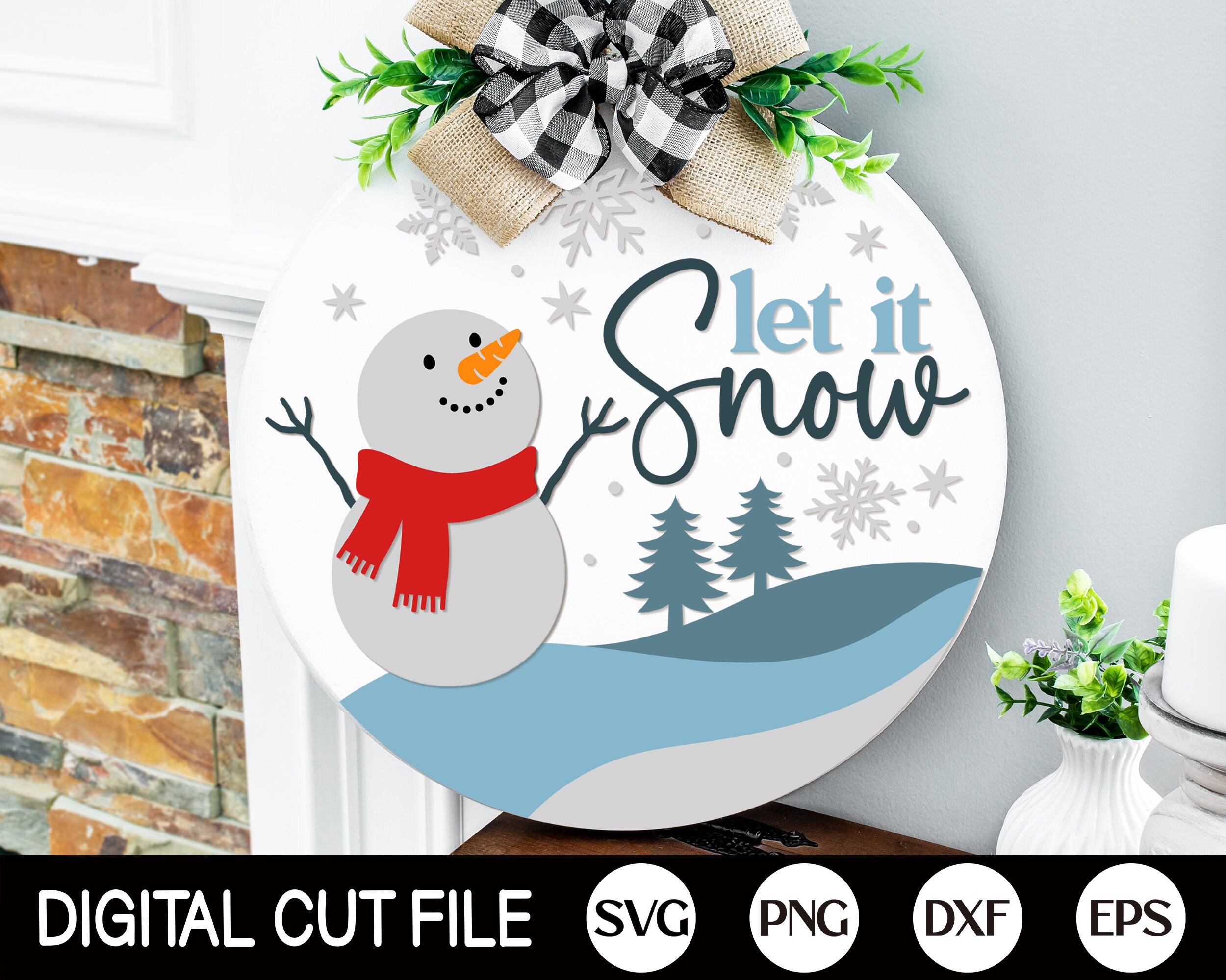 Let It Snow Welcome Sign SVG, Christmas Door Hanger SVG, Snowman Svg ...