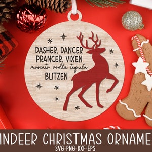 Rendier Kerst Ornamenten SVG, Ronde Kerst Ornament Svg, Rendier Svg, Vakantie Ornamenten Cut Files, Glowforge Laser Cut File