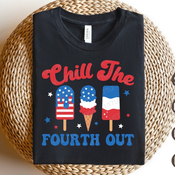 Chill The Fourth Out SVG, 4th of July Svg, Patriotic Svg, Retro 4th july ice cream Png, Vintage America Shirt, Svg Files for Cricut