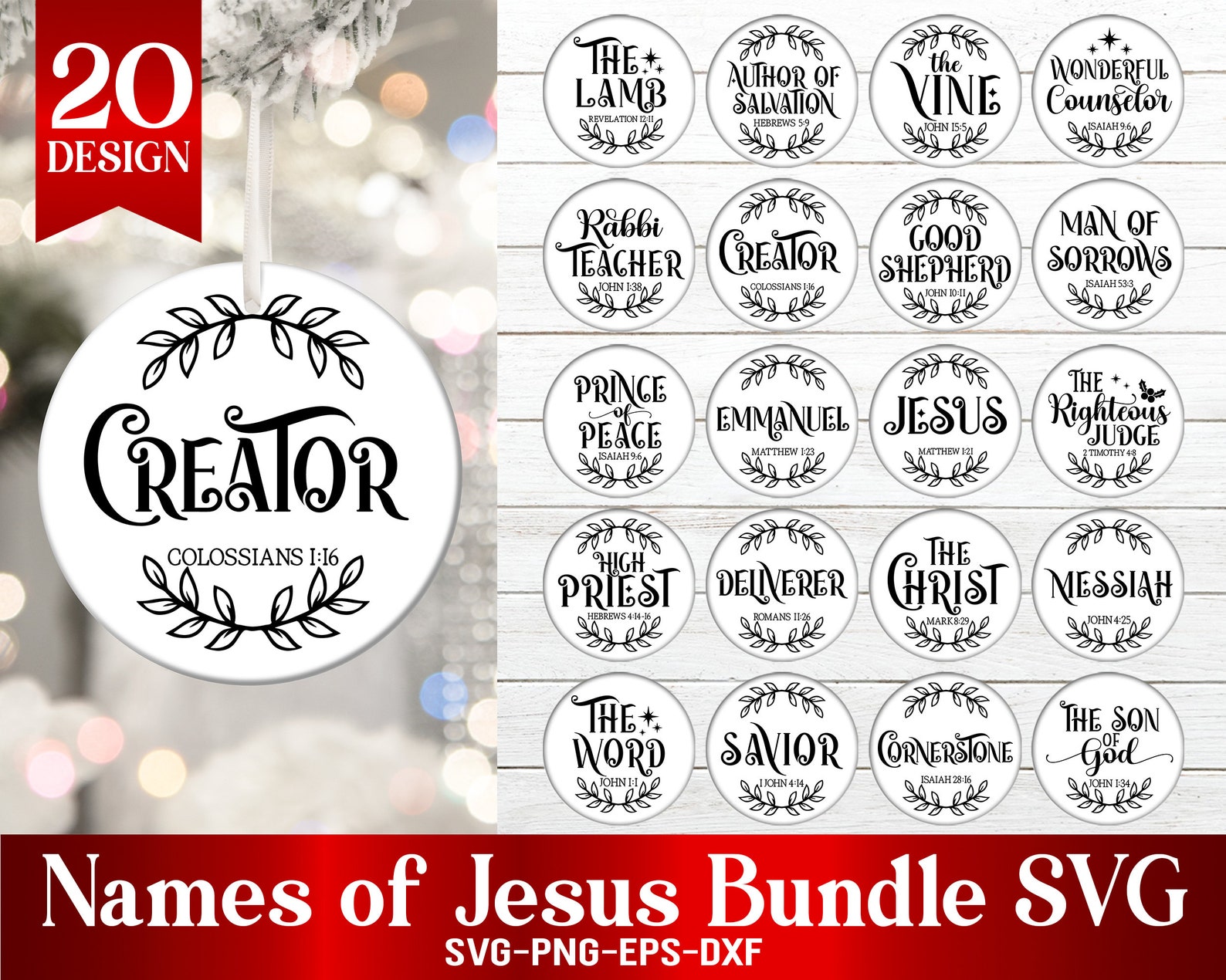 Names of Jesus Christmas Ornament SVG Bundle, Religious Christmas ...