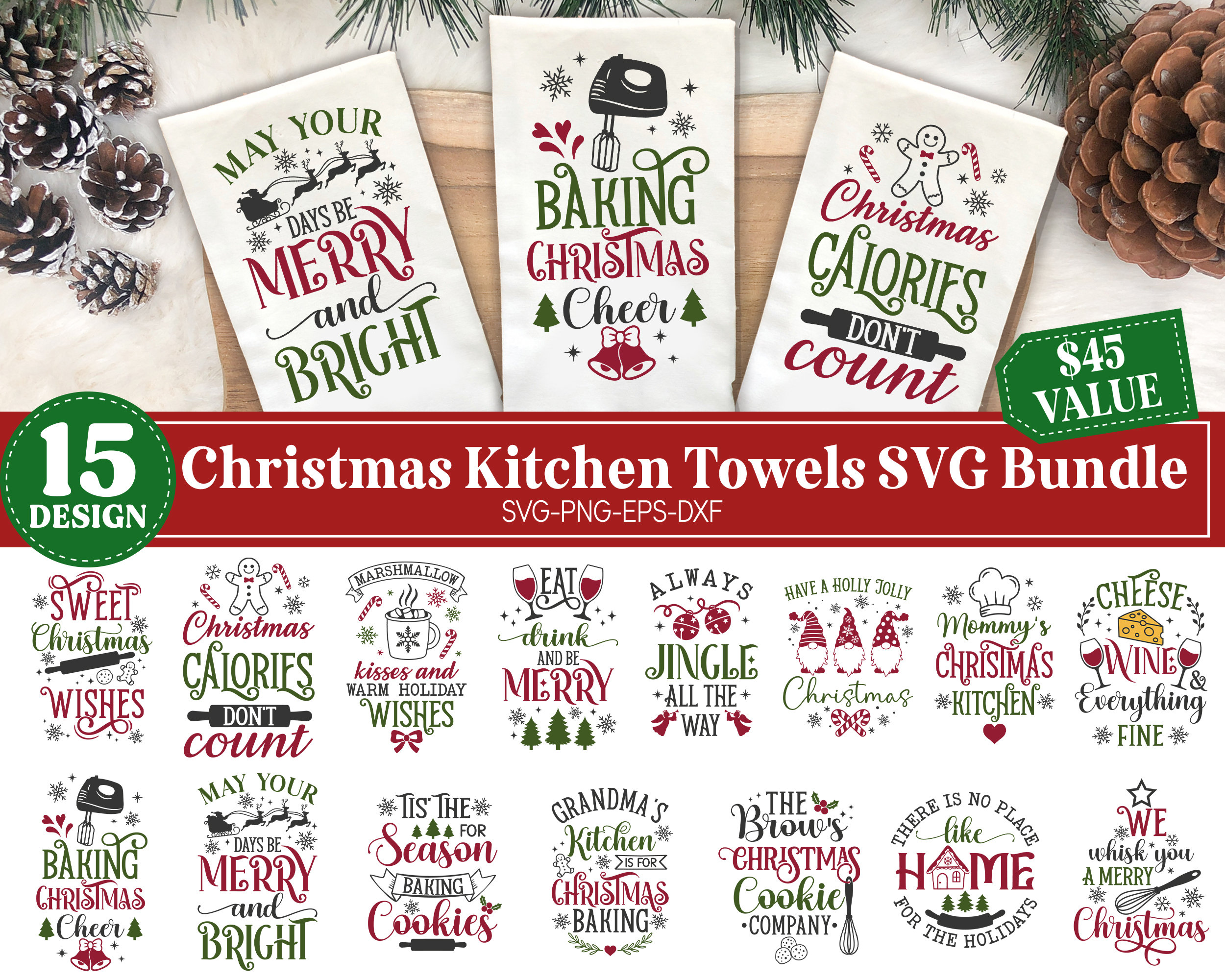 Happy Christmas Poem Kitchen Towels