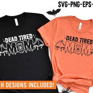Halloween SVG PNG, maman fatiguée, chemise maman Halloween rétro, sublimation Png, fichiers Svg pour Cricut