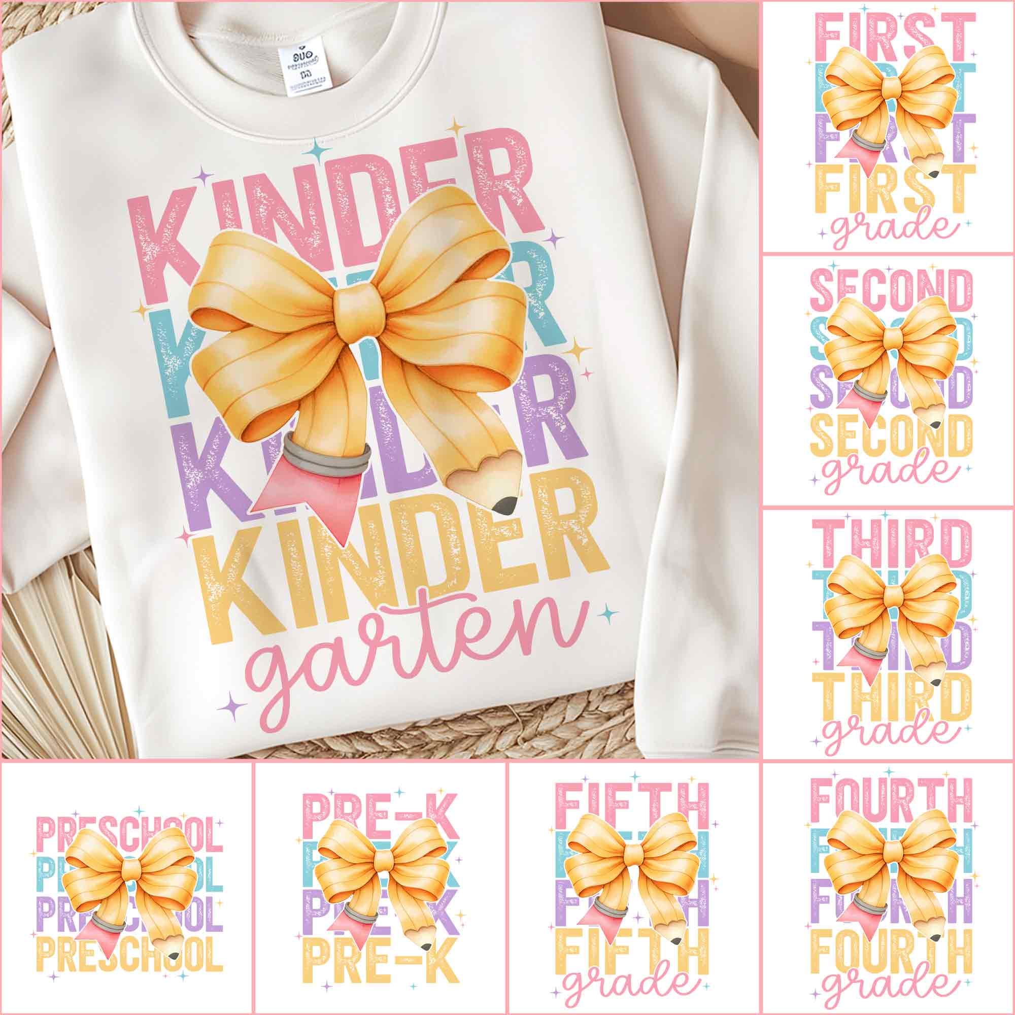 Coquette Bow Back to School Bundle PNG, Teacher First Day of School Shirt Design, Pre-k 1st/2nd/3rd Grade, Girly Pencil Bow Sublimation