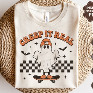 Creep it Real SVG PNG, Halloween Svg, Png fantôme mignon en détresse, chemise Halloween rétro Svg, fichiers Svg pour Cricut